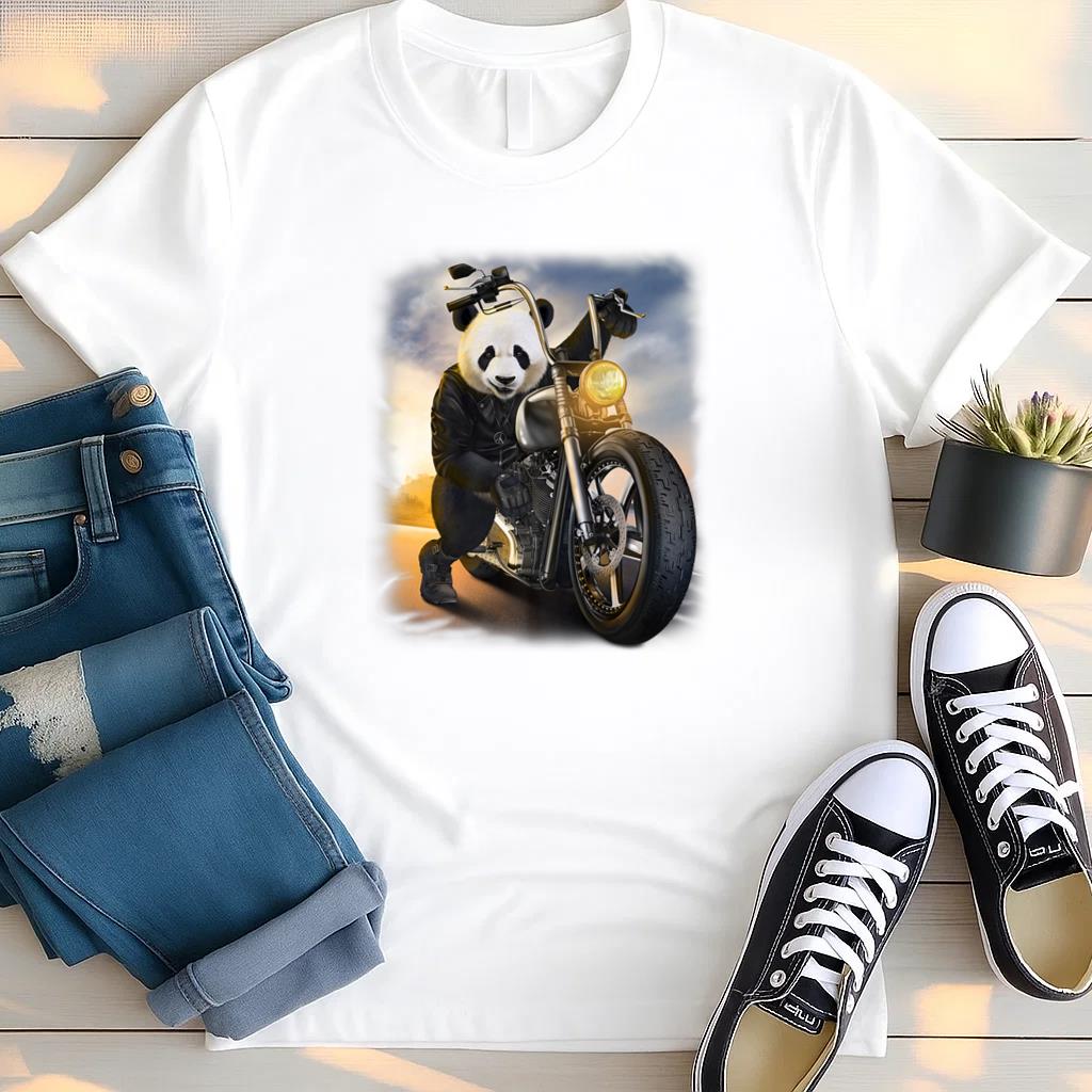 Biker Giant Panda Riding Chopper Motorcycle T Shirt
