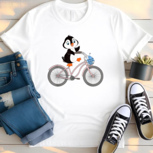 Penguin Graphic On Bike T Shirt