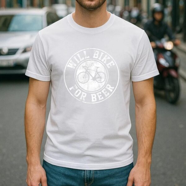 Will Bike For Beer Cycling T Shirt - Image 4