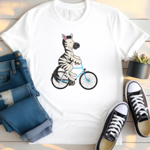 Zebra On Bike Black White Stripe Biking T Shirt