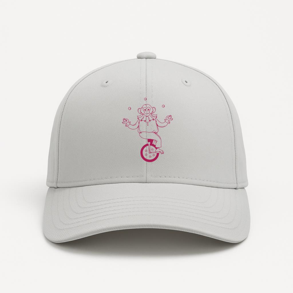 A Mischievous Monkey Juggler Balancing On A Single Wheel Bicycle Cap