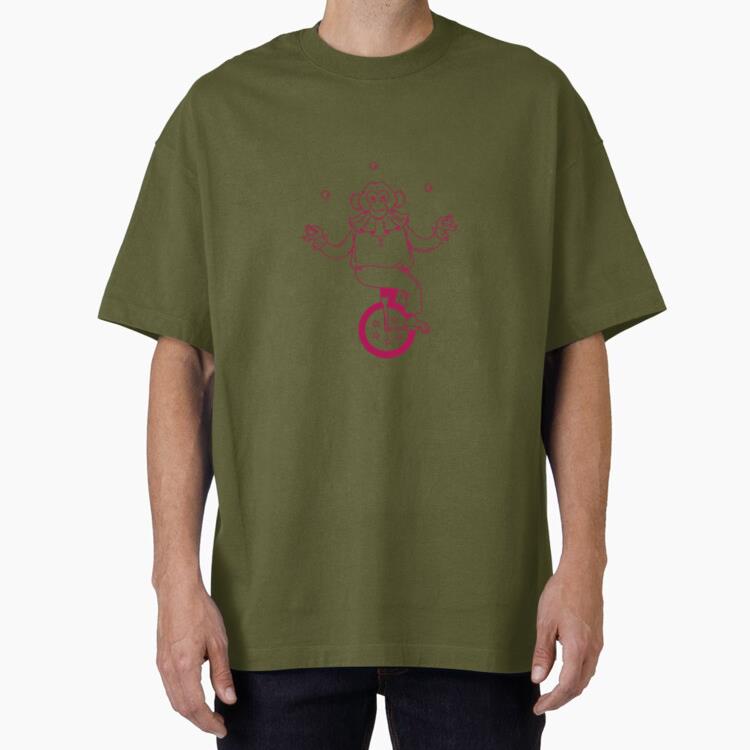 A Mischievous Monkey Juggler Balancing On A Single Wheel Bicycle Oversized T-Shirt