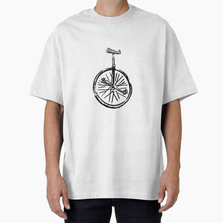 Black And White Drawing Of A Unicycle Oversized T-Shirt