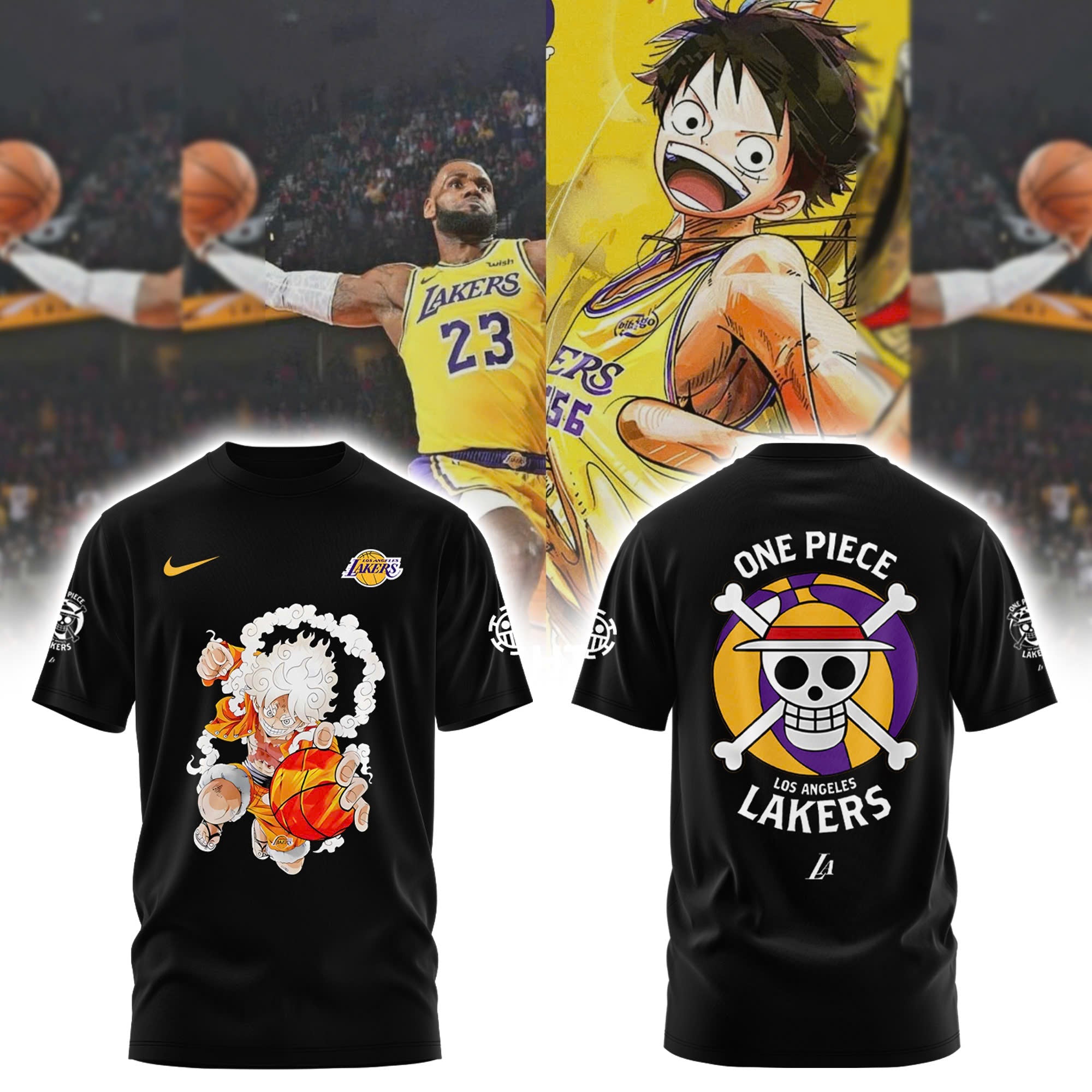 Buildercar - 5 Gear One Piece feat NBA LA Lakers Black T-Shirt Hoodie Suit