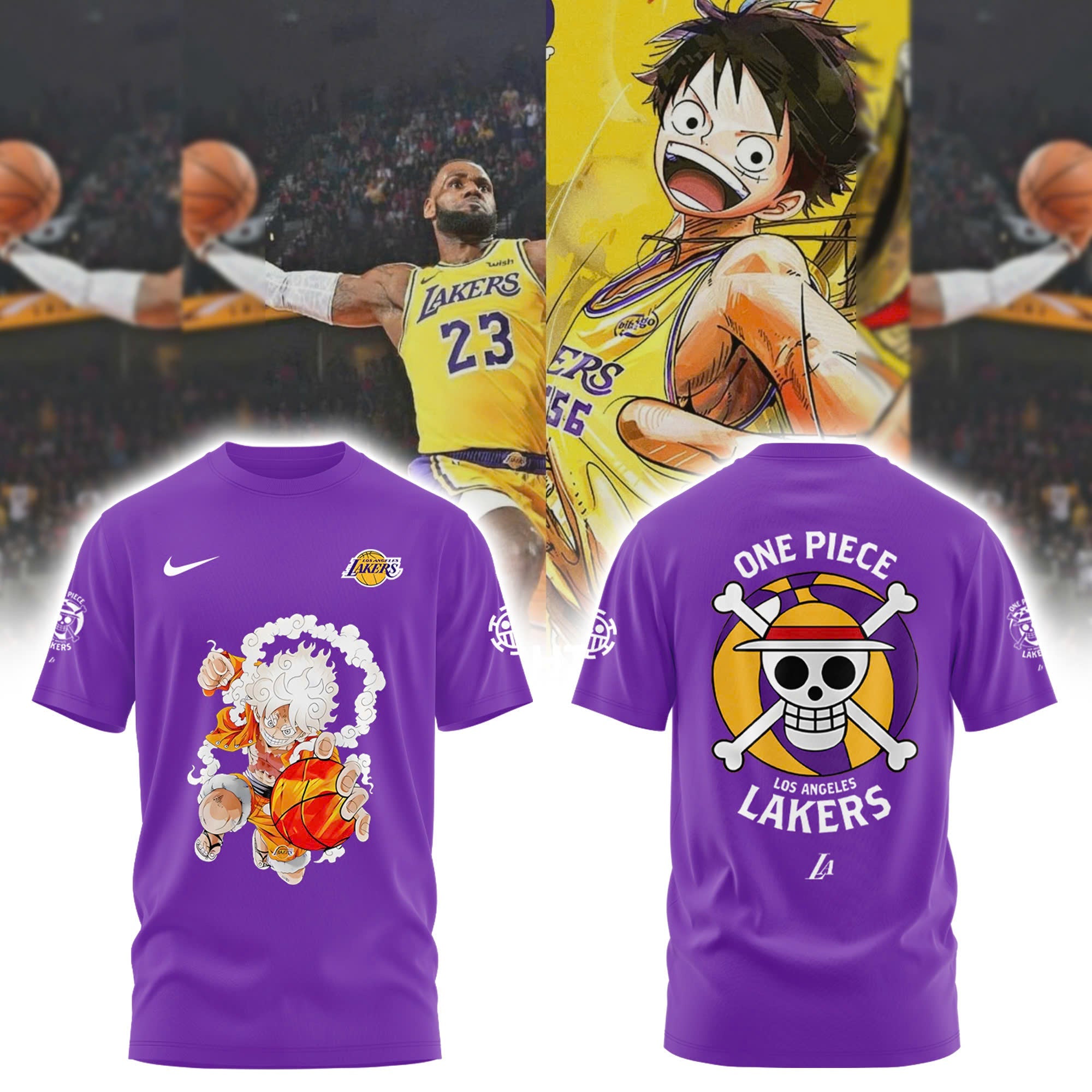 Buildercar - 5 Gear One Piece feat NBA LA Lakers Purple T-Shirt Hoodie Suit