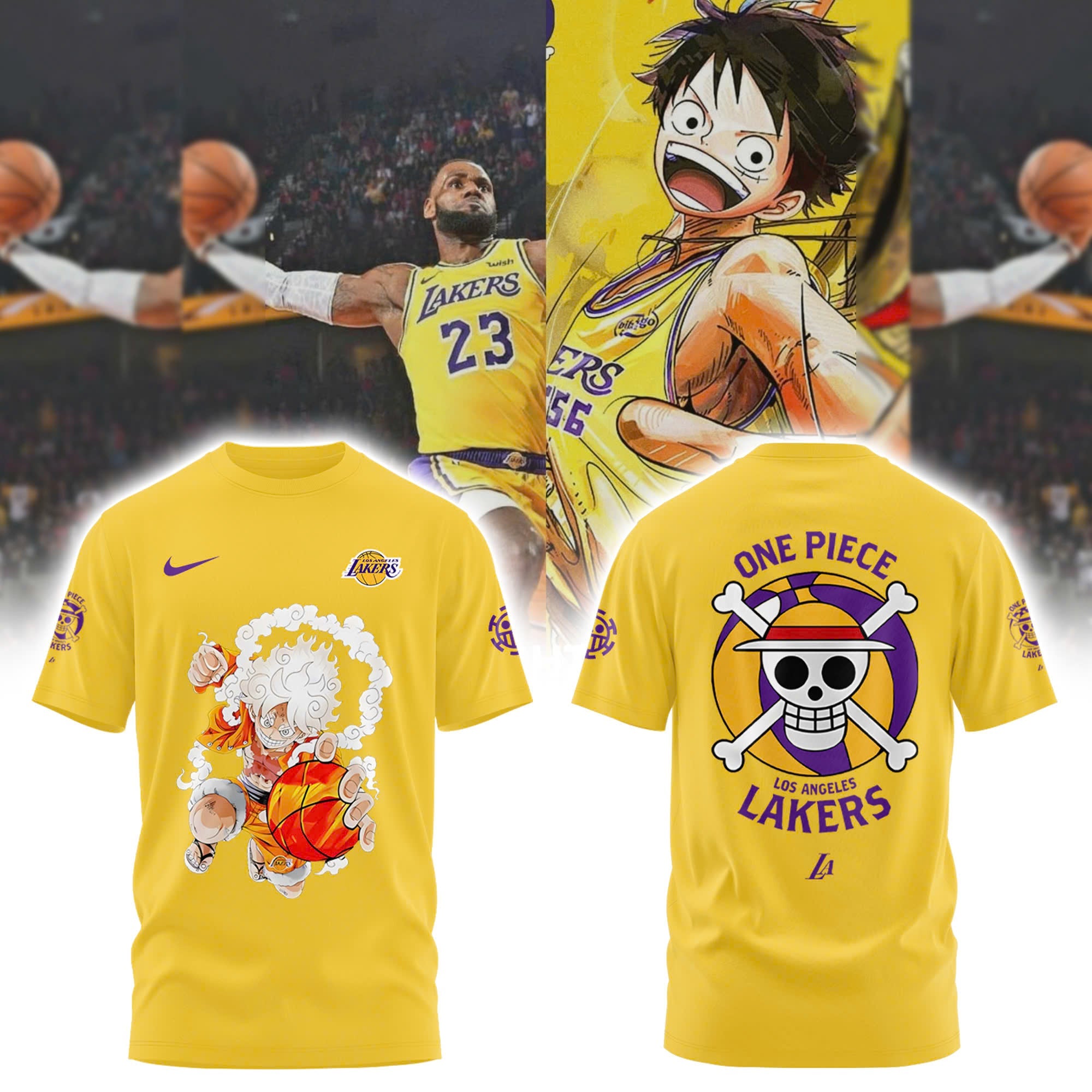 Buildercar - 5 Gear One Piece feat NBA LA Lakers T-Shirt Hoodie Suit