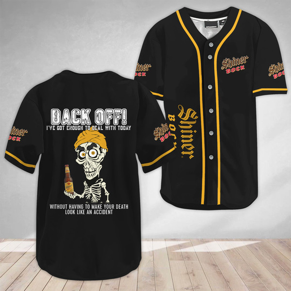 Buildercar - Achmed Back Off With Shiner Bock Beer Baseball Jersey