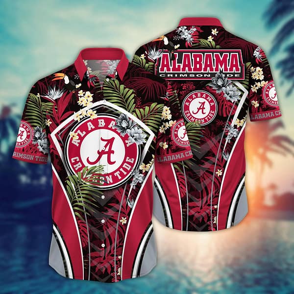 Buildercar - Alabama Crimson Tide Botanical Leaf Hawaiian Shirt