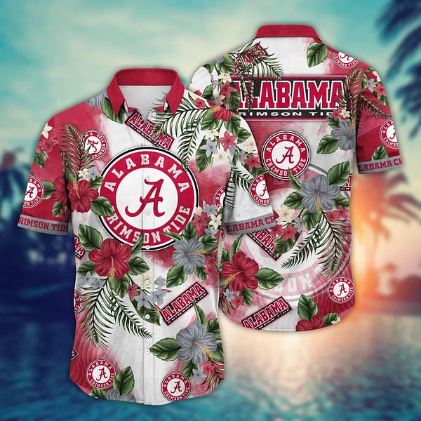 Buildercar - Alabama Crimson Tide Brightly Colored Flower Hawaiian Shirt
