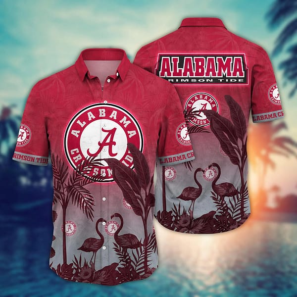 Buildercar - Alabama Crimson Tide Dark Flamingo Couple Hawaiian Shirt