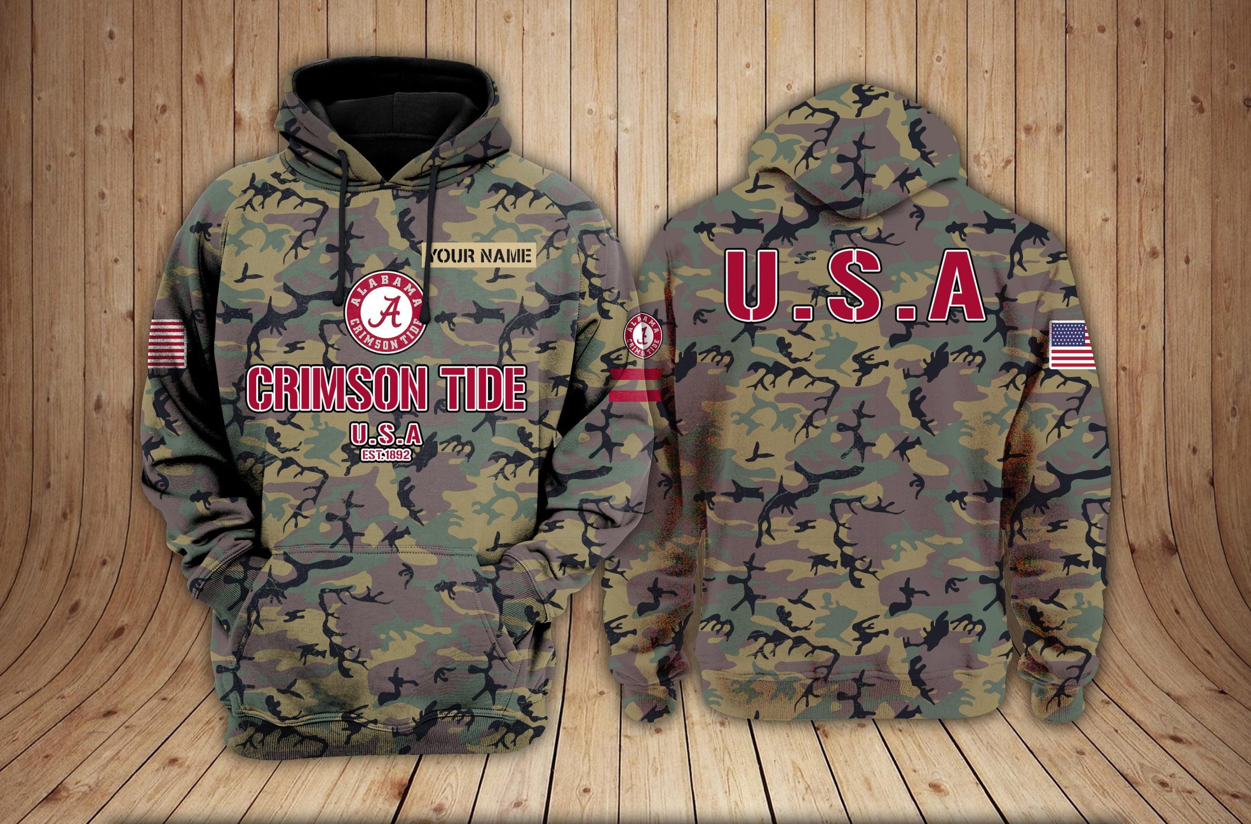 Buildercar - Alabama Crimson Tide NCAA Camouflage 3D Hoodie PT24062