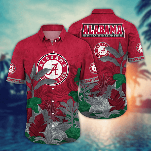 Buildercar - Alabama Crimson Tide New Leaf Design Hawaiian Shirt