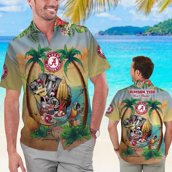 Buildercar - Alabama Crimson Tide Party Flamingo Parrot In Beach Hawaiian Shirt