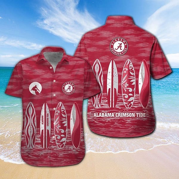 Buildercar - Alabama Crimson Tide Surfboard Hawaiian Shirt