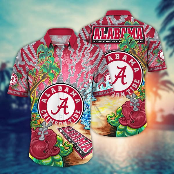 Buildercar - Alabama Crimson Tide Thunder Strike Beach Palm Tree Hawaiian Shirt
