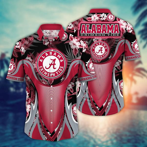 Buildercar - Alabama Crimson Tide Tropical Leaf Armor Design Hawaiian Shirt