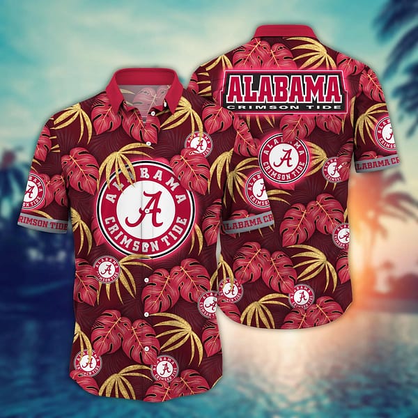 Buildercar - Alabama Crimson Tide Tropical Leaf Flowers Hawaiian Shirt