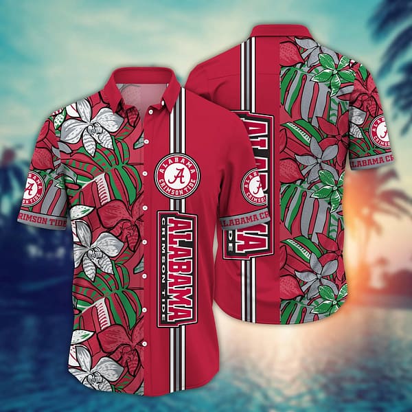 Buildercar - Alabama Crimson Tide Tropical Leaf Hawaiian Shirt