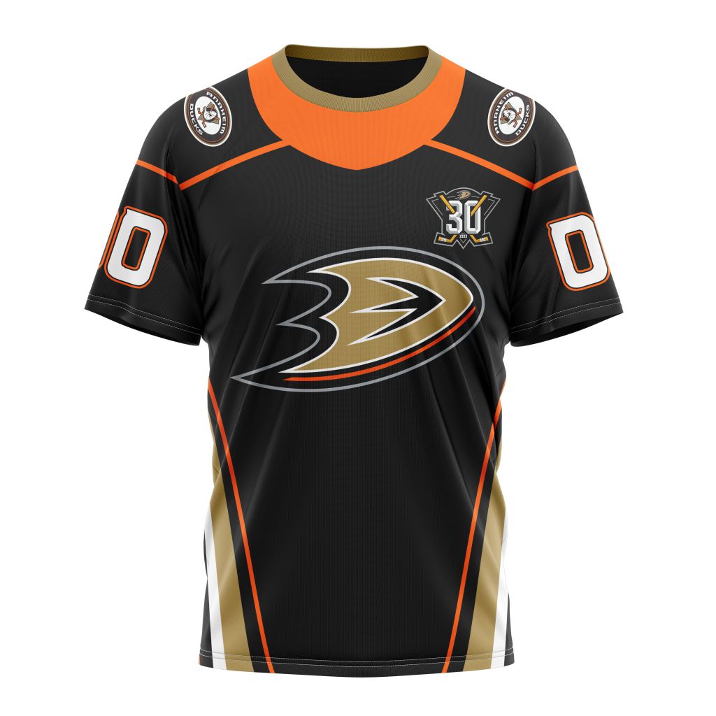 Buildercar - Anaheim Ducks 2023 Personalized Home With 30th Anniversary Logo Personalized Name And Number T-Shirt