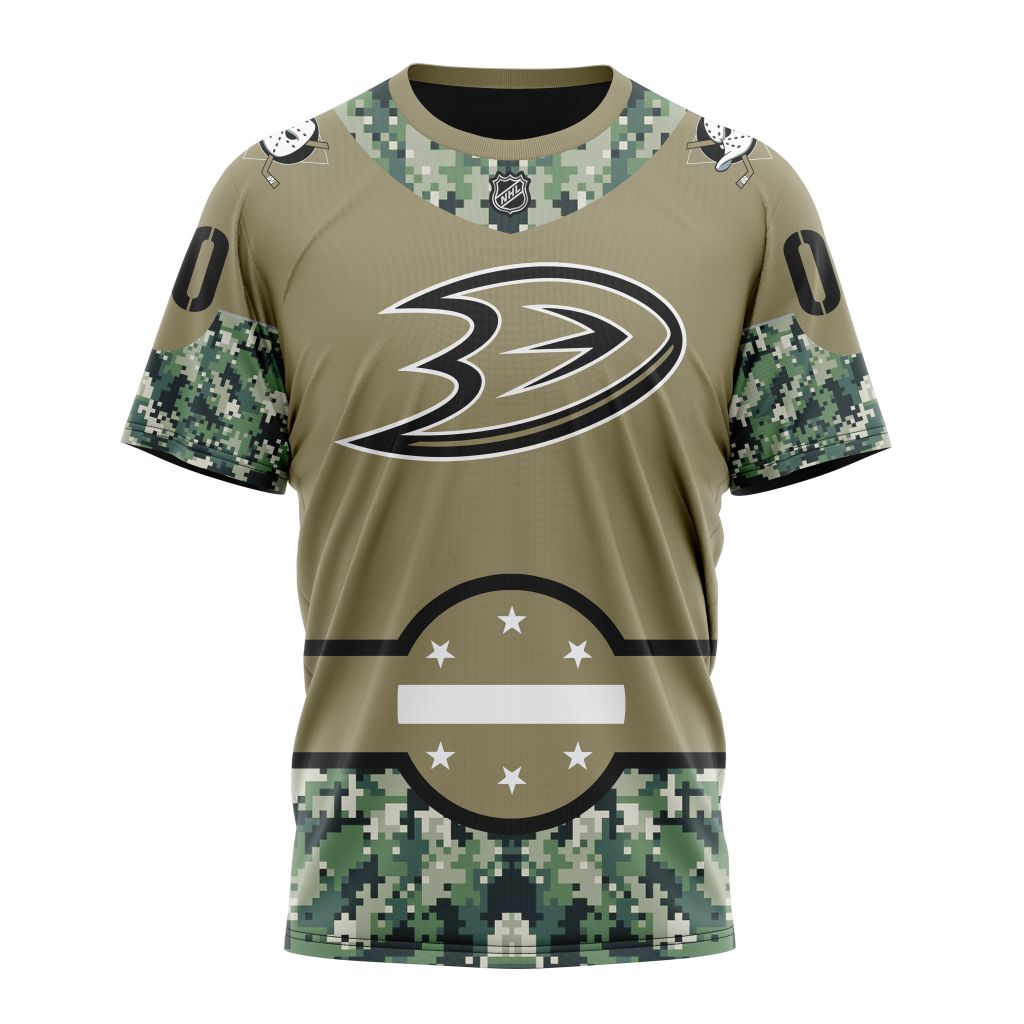 Buildercar - Anaheim Ducks Camo Color And City/State's Flag Personalized Name And Number T-Shirt