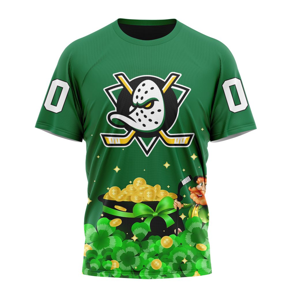 Buildercar - Anaheim Ducks For St.Patrick's Day Personalized Name And Number T-Shirt