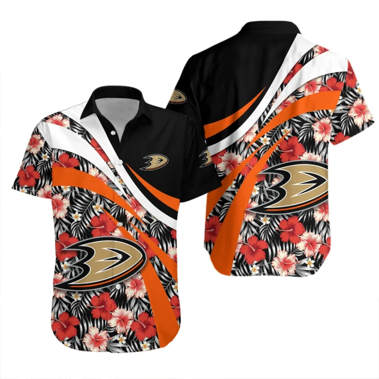 Buildercar - Anaheim Ducks Hibiscus Wave Hawaiian Shirt