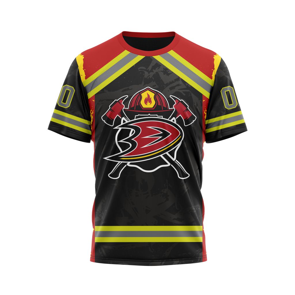 Buildercar - Anaheim Ducks Honnor Firefighter Personalized Name And Number T-Shirt