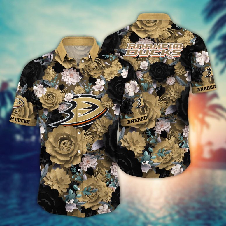Buildercar - Anaheim Ducks Midnight Floral Elegance Hawaiian Shirt