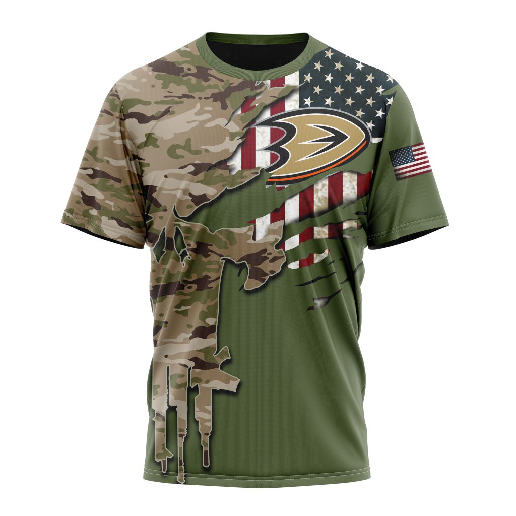 Buildercar - Anaheim Ducks Special Camo Skull Design Personalized Name And Number T-Shirt