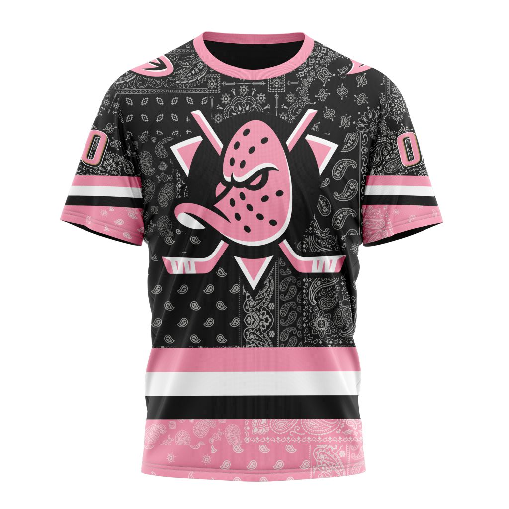 Buildercar - Anaheim Ducks Special Pink Paisley Design 01 Personalized Name And Number T-Shirt