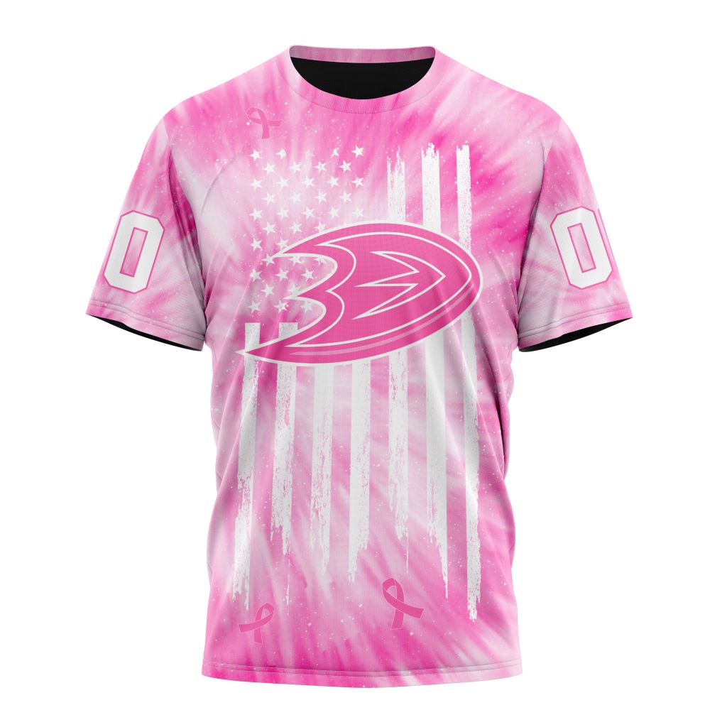 Buildercar - Anaheim Ducks Special Pink Tie-Dye Personalized Name And Number T-Shirt