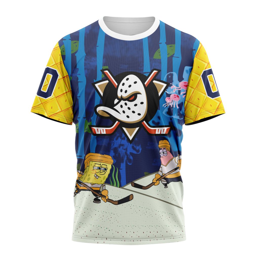 Buildercar - Anaheim Ducks Special SpongeBob SquarePants Design 01 Personalized Name And Number T-Shirt