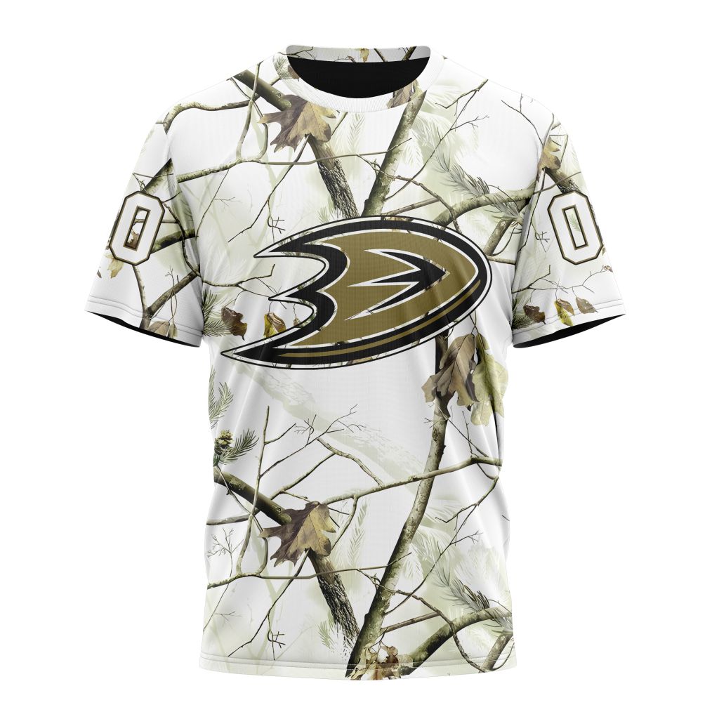 Buildercar - Anaheim Ducks Special White Winter Hunting Camo Design Personalized Name And Number T-Shirt