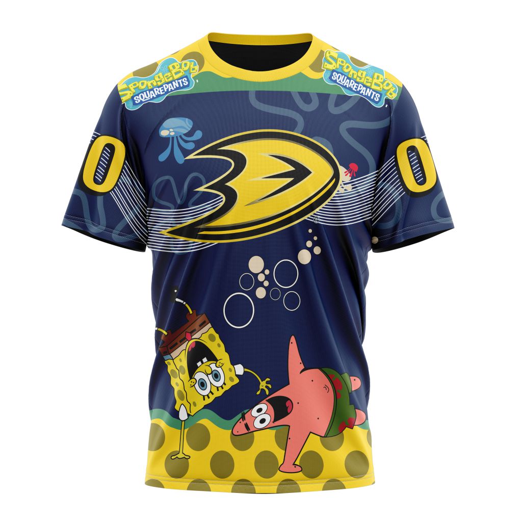 Buildercar - Anaheim Ducks With SpongeBob Personalized Name And Number T-Shirt