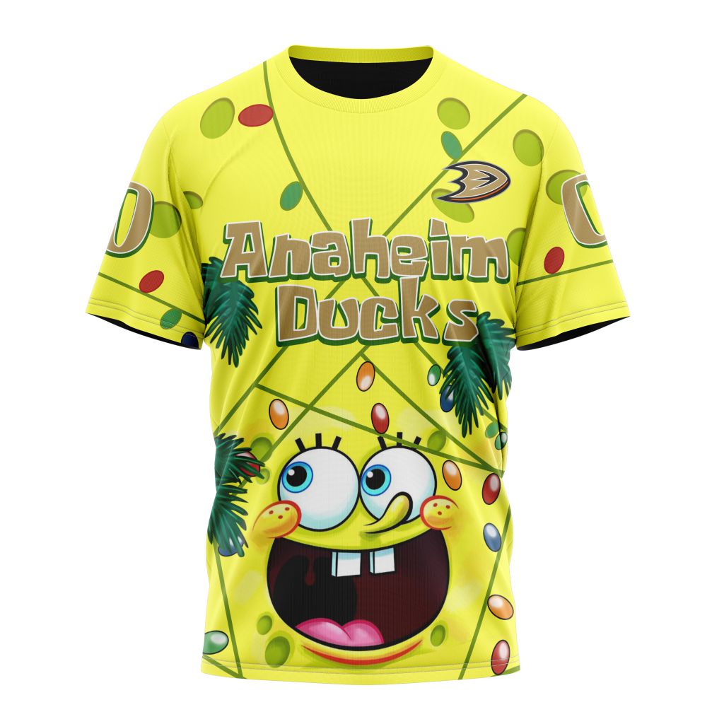 Buildercar - Anaheim Ducks With SpongeBob Personalized Name And Number T-Shirt