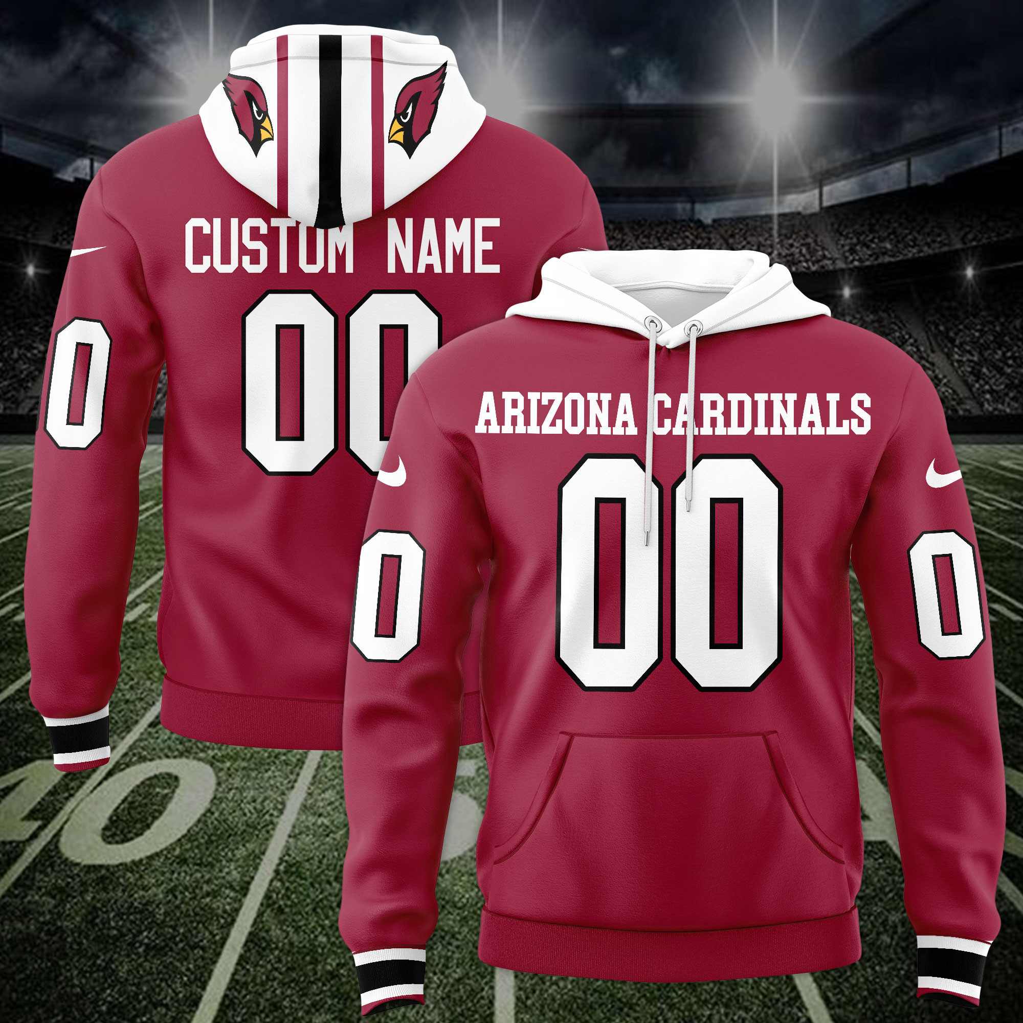 Buildercar - Arizona Cardinals Custom Name And Number 3D Hoodie Style 156