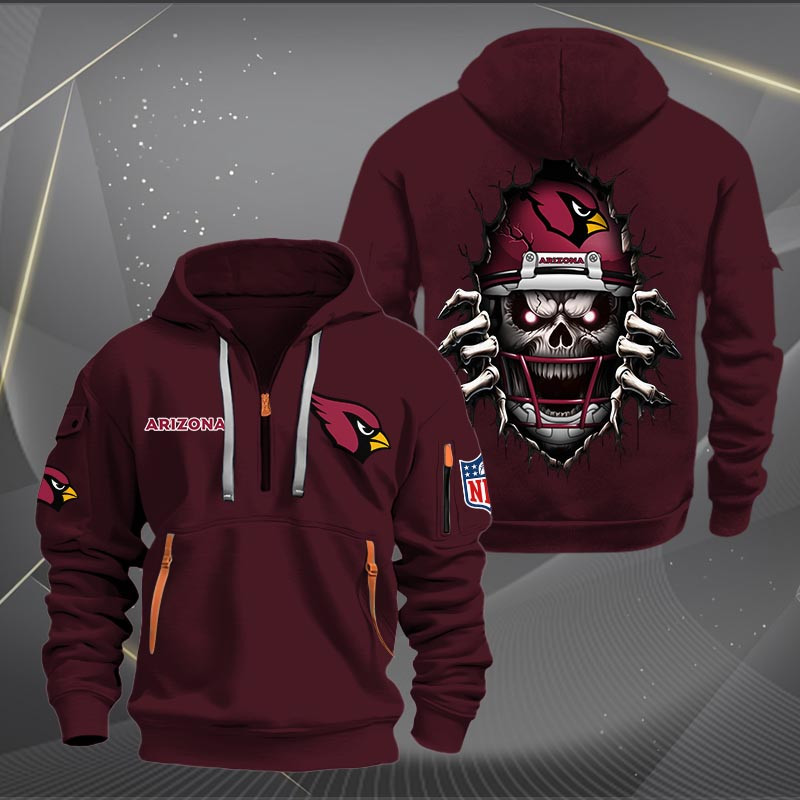 Buildercar - Arizona Cardinals Football Player Skull Quarter Zip Hoodie