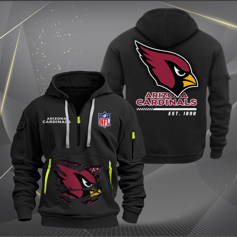 Buildercar - Arizona Cardinals Monster Scratch 2 Logo NFL Quarter Zip Hoodie