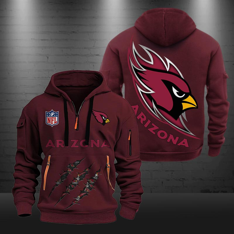 Buildercar - Arizona Cardinals Monster Scratch Logo NFL Quarter Zip Hoodie
