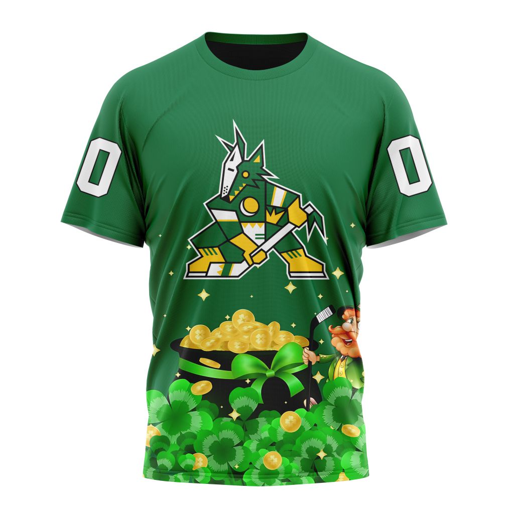 Buildercar - Arizona Coyotes For St.Patrick's Day Personalized Name And Number T-Shirt