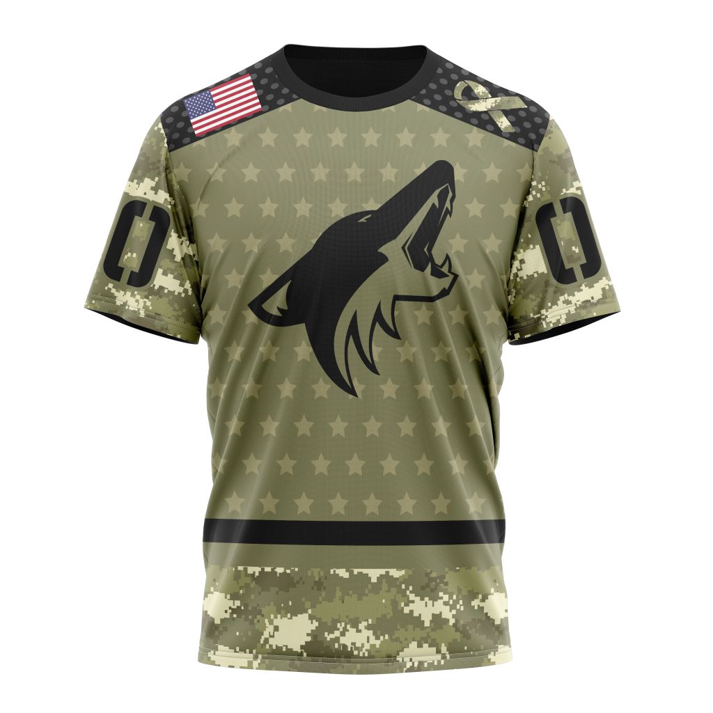 Buildercar - Arizona Coyotes Special Camo Military Appreciation Personalized Name And Number T-Shirt
