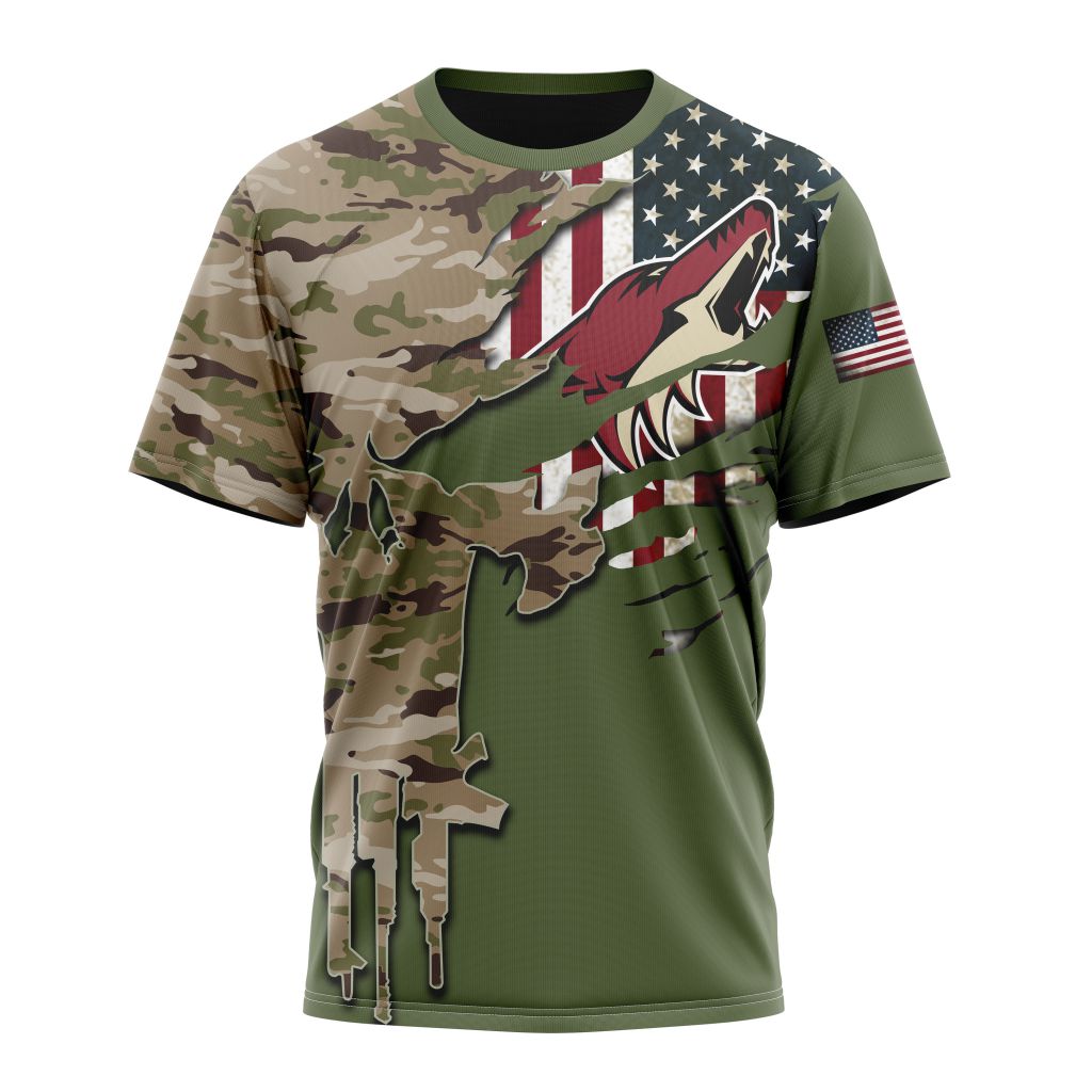 Buildercar - Arizona Coyotes Special Camo Skull Design Personalized Name And Number T-Shirt