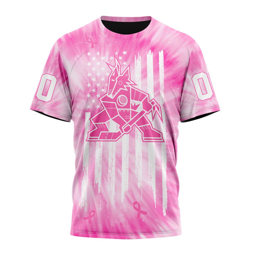 Buildercar - Arizona Coyotes Special Pink Tie-Dye Personalized Name And Number T-Shirt