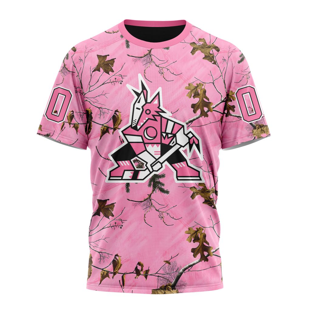 Buildercar - Arizona Coyotes Special Realtree Pink Camouflage Design 01 Personalized Name And Number T-Shirt