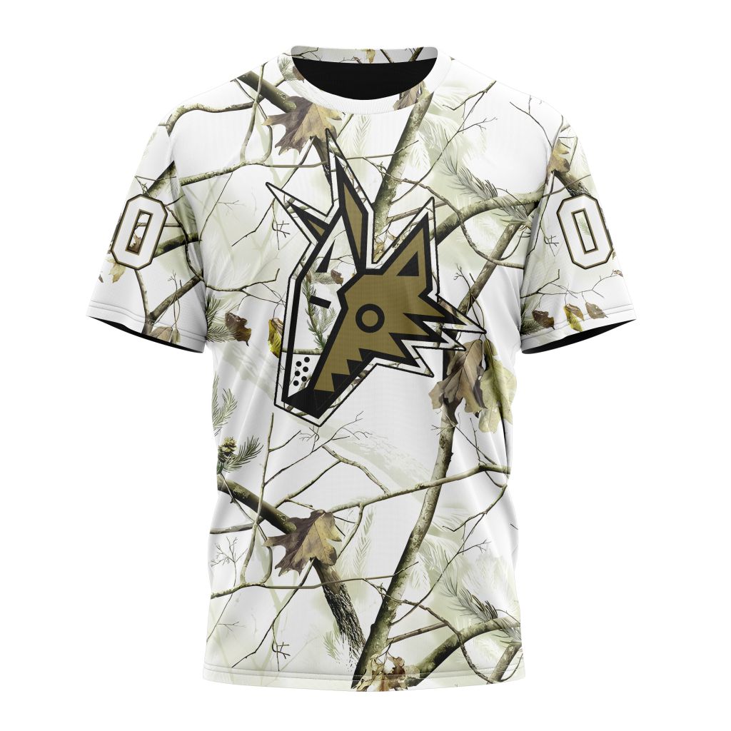 Buildercar - Arizona Coyotes Special White Winter Hunting Camo Design Personalized Name And Number T-Shirt