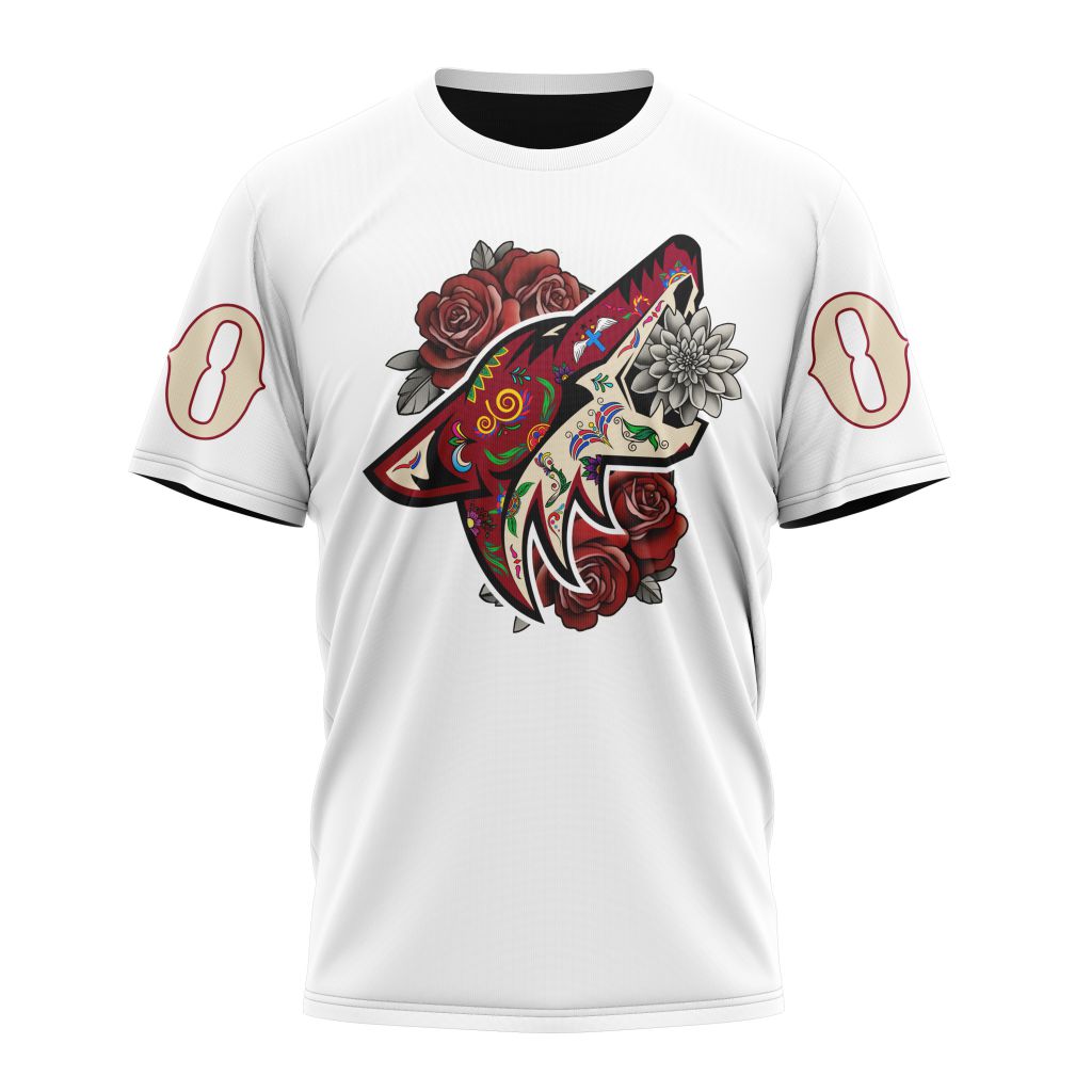 Buildercar - Arizona Coyotes Unisex Kits Dia De Muertos Personalized Name And Number T-Shirt