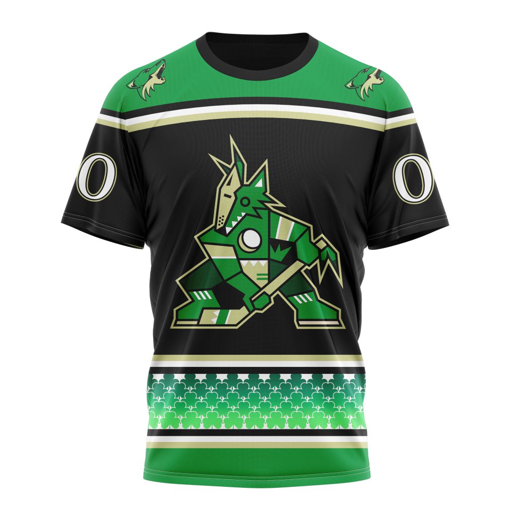 Buildercar - Arizona Coyotes Unisex Kits Hockey Celebrate St Patrick's Day Personalized Name And Number T-Shirt