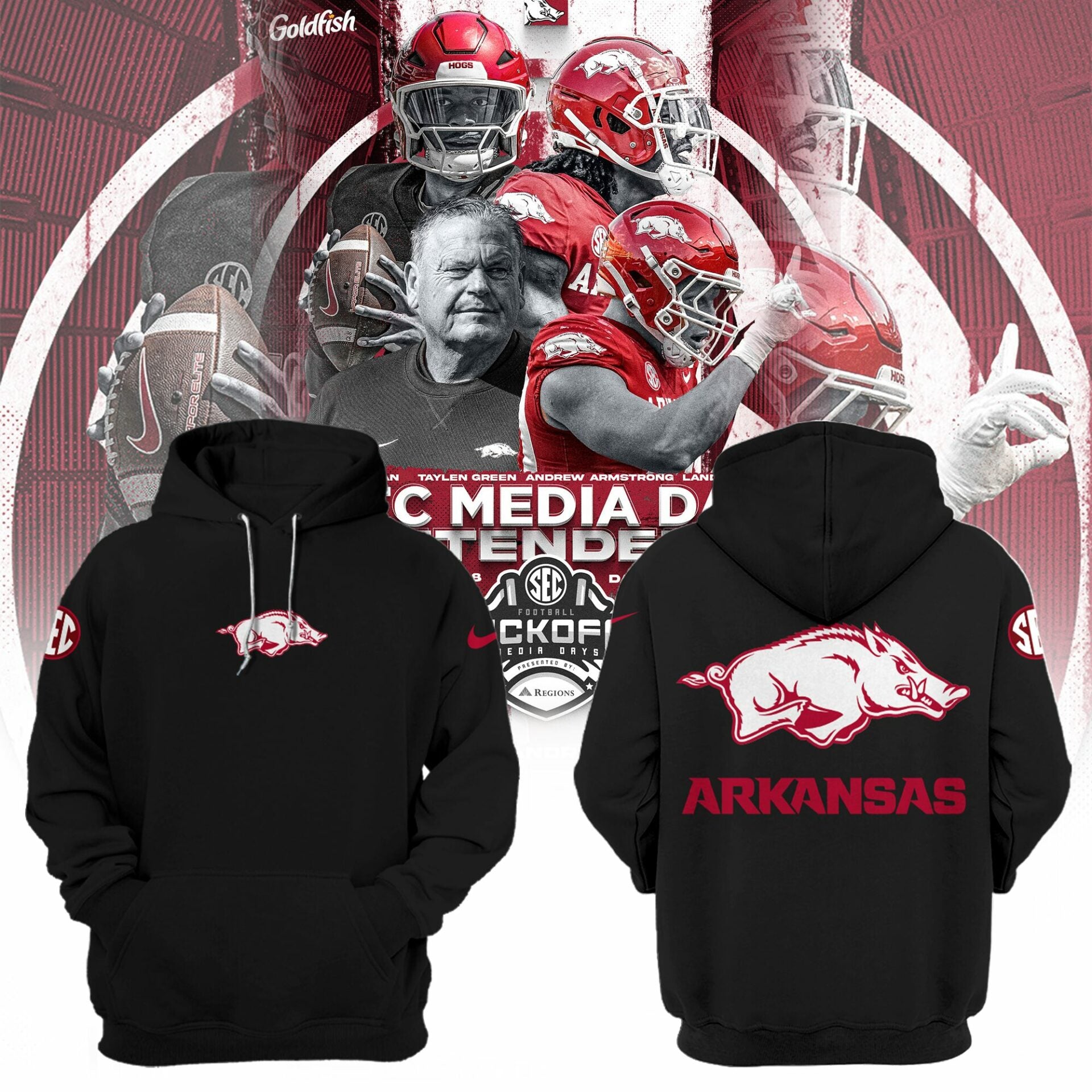Buildercar - Arkansas Razorbacks Big Logo Black NCAA Hoodie Tracksuit