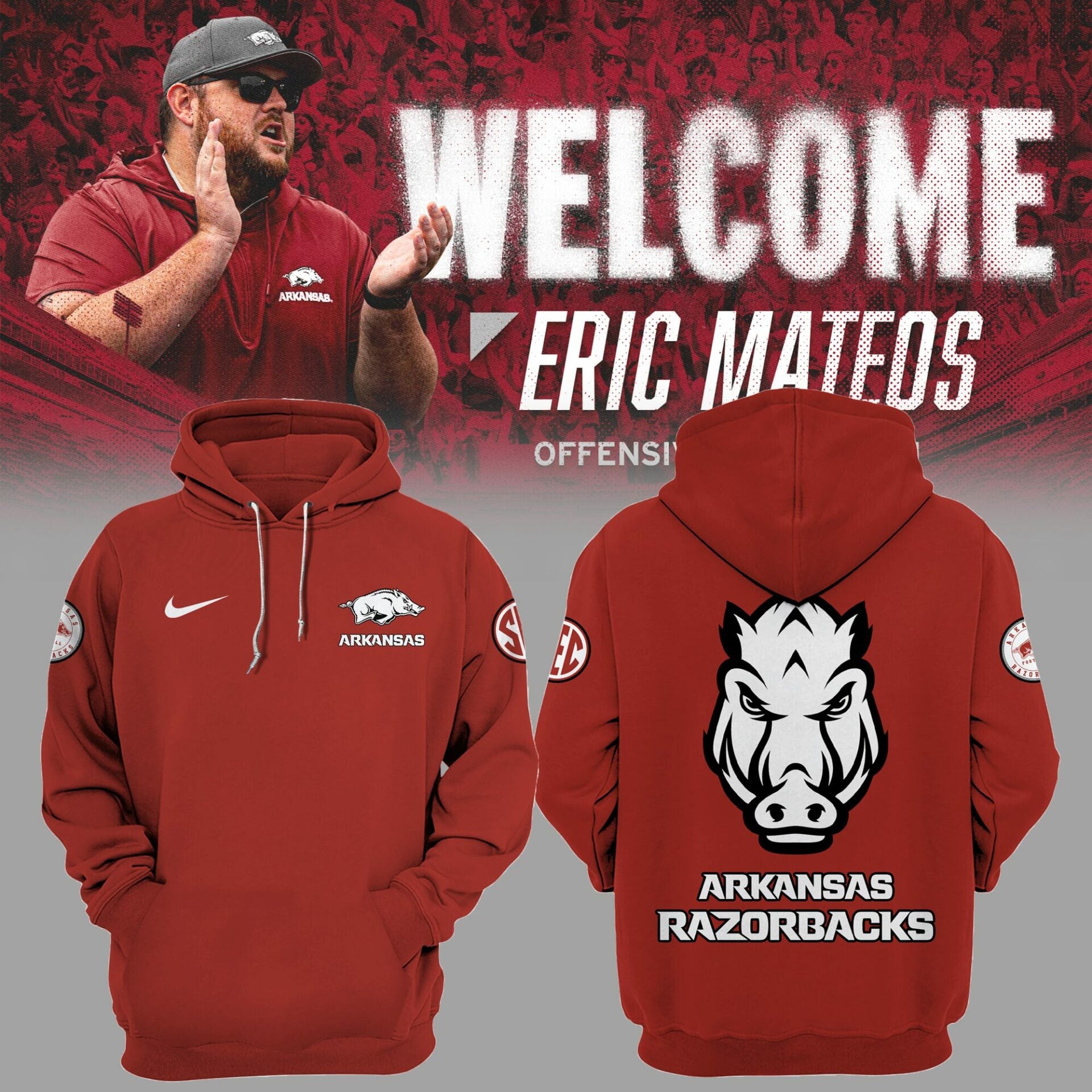 Buildercar - Arkansas Razorbacks Coach Eric Mateos NCAA Hoodie Tracksuit