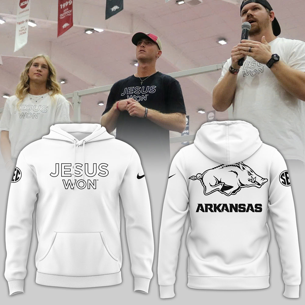 Buildercar - Arkansas Razorbacks Jesus Won White NCAA Hoodie Tracksuit
